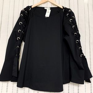 NWT Neiman Marcus black lace up blouse / tunic